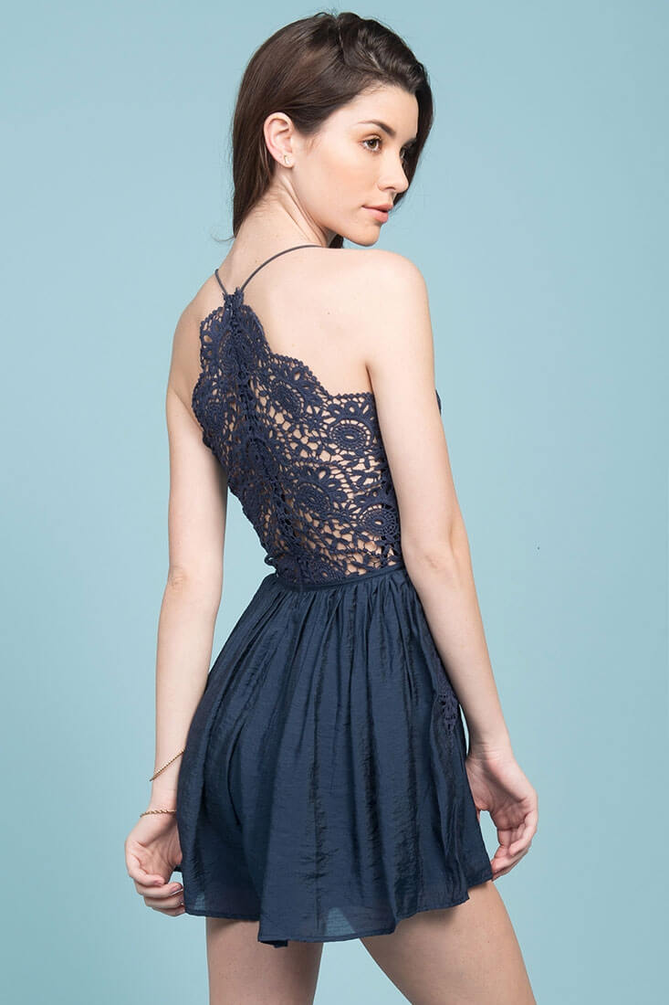 Henley Lace Top Romper Navy by Selfie Leslie
