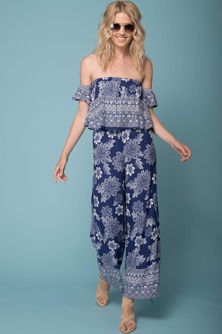Clover Boho Floral Print Jumpsuit by Selfie Leslie