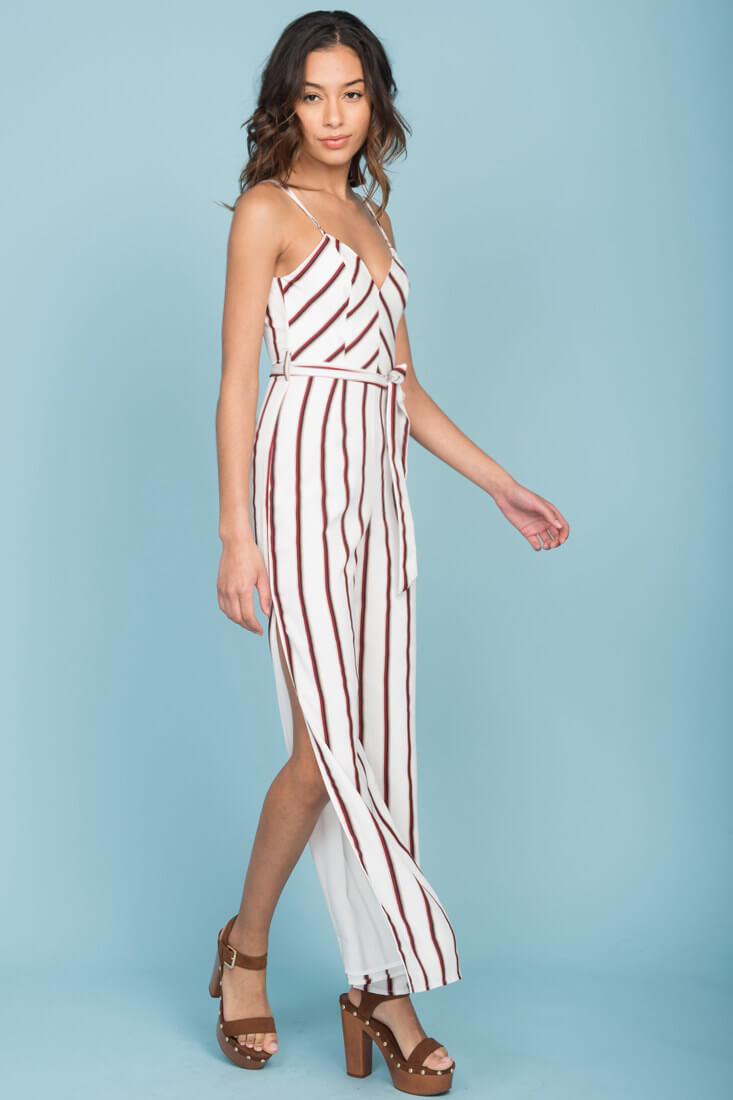 Kallie Striped Jumpsuit White by Selfie Leslie