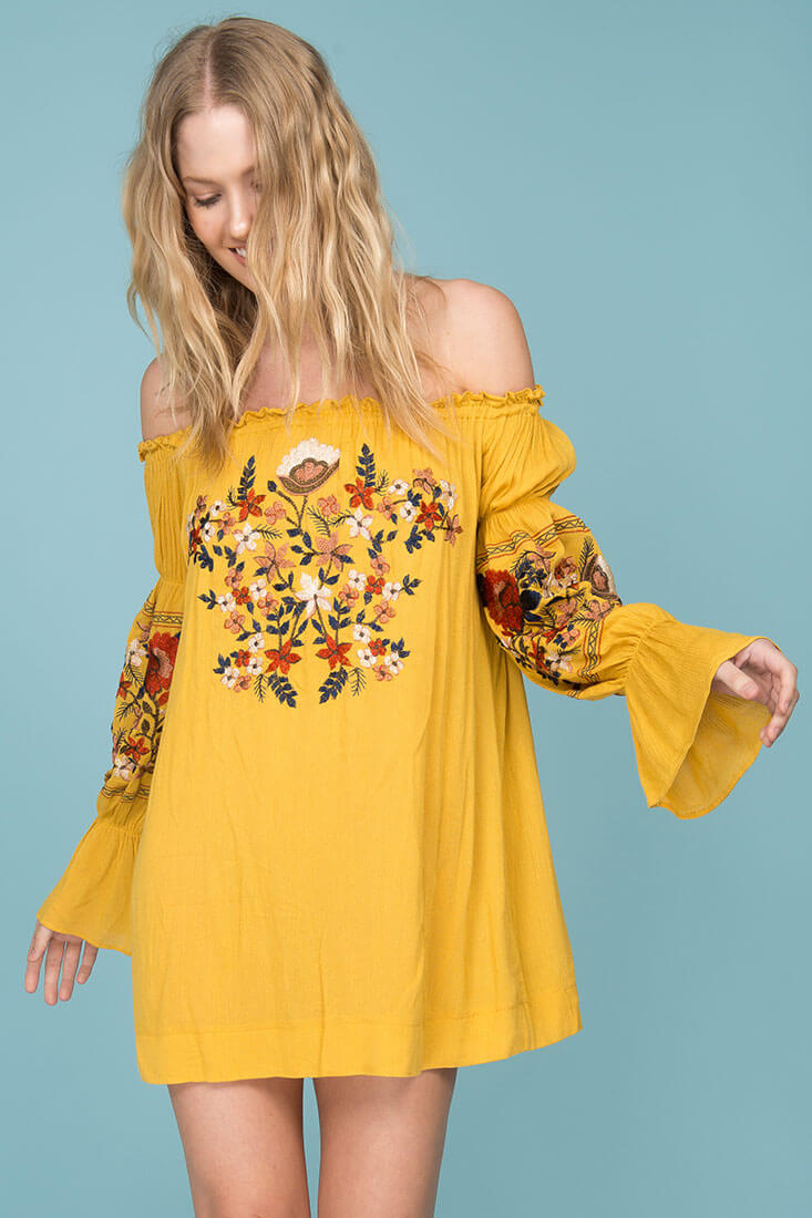Saige Floral Day Dress Yellow Mustard by Selfie Leslie