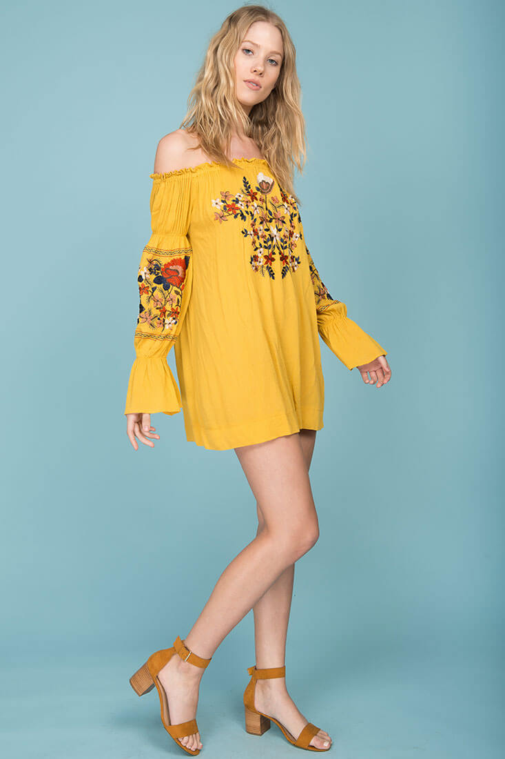 Saige Floral Day Dress Yellow Mustard by Selfie Leslie