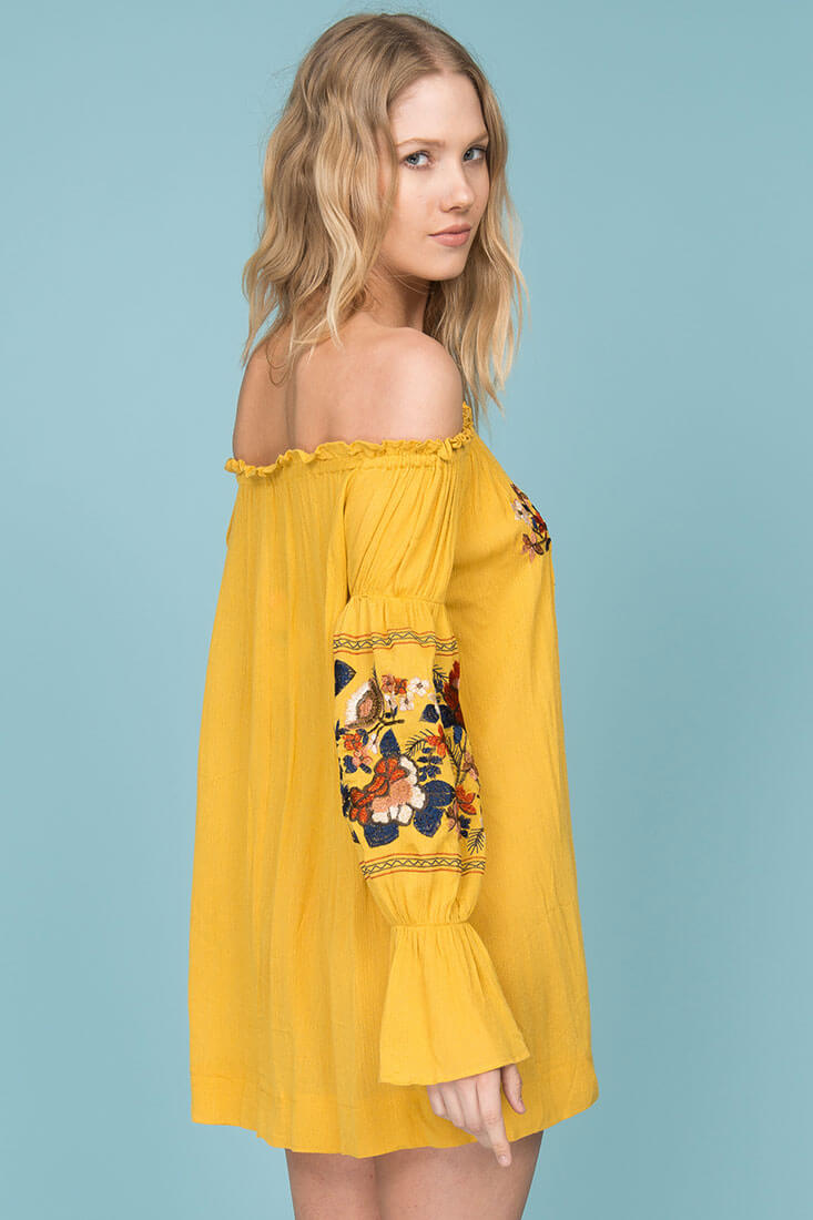 Saige Floral Day Dress Yellow Mustard by Selfie Leslie