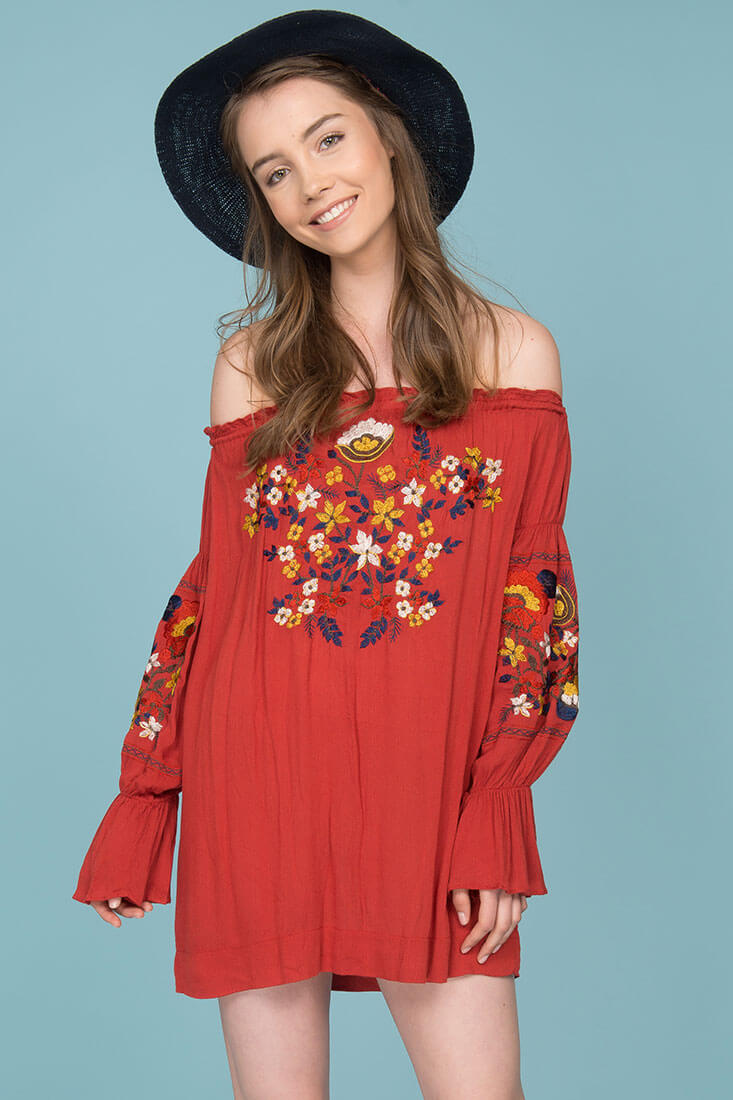 Saige Floral Day Dress Rust by Selfie Leslie