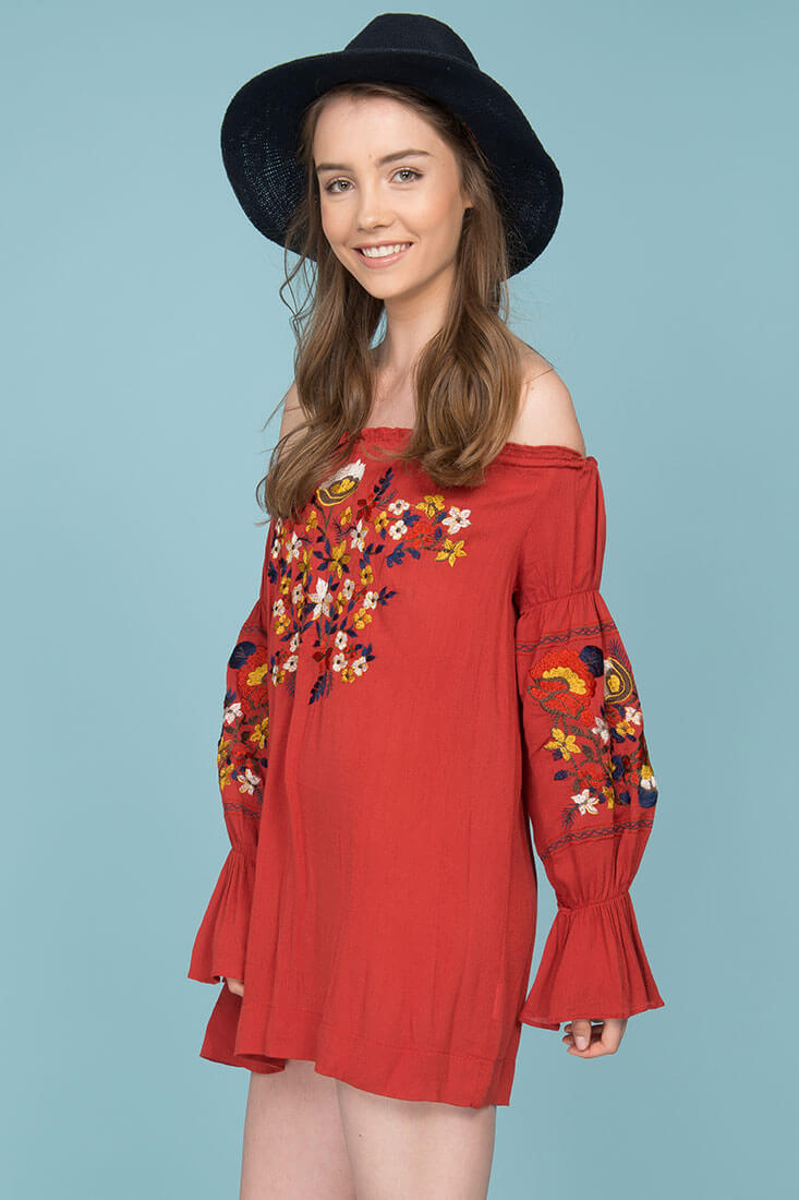 Saige Floral Day Dress Rust by Selfie Leslie