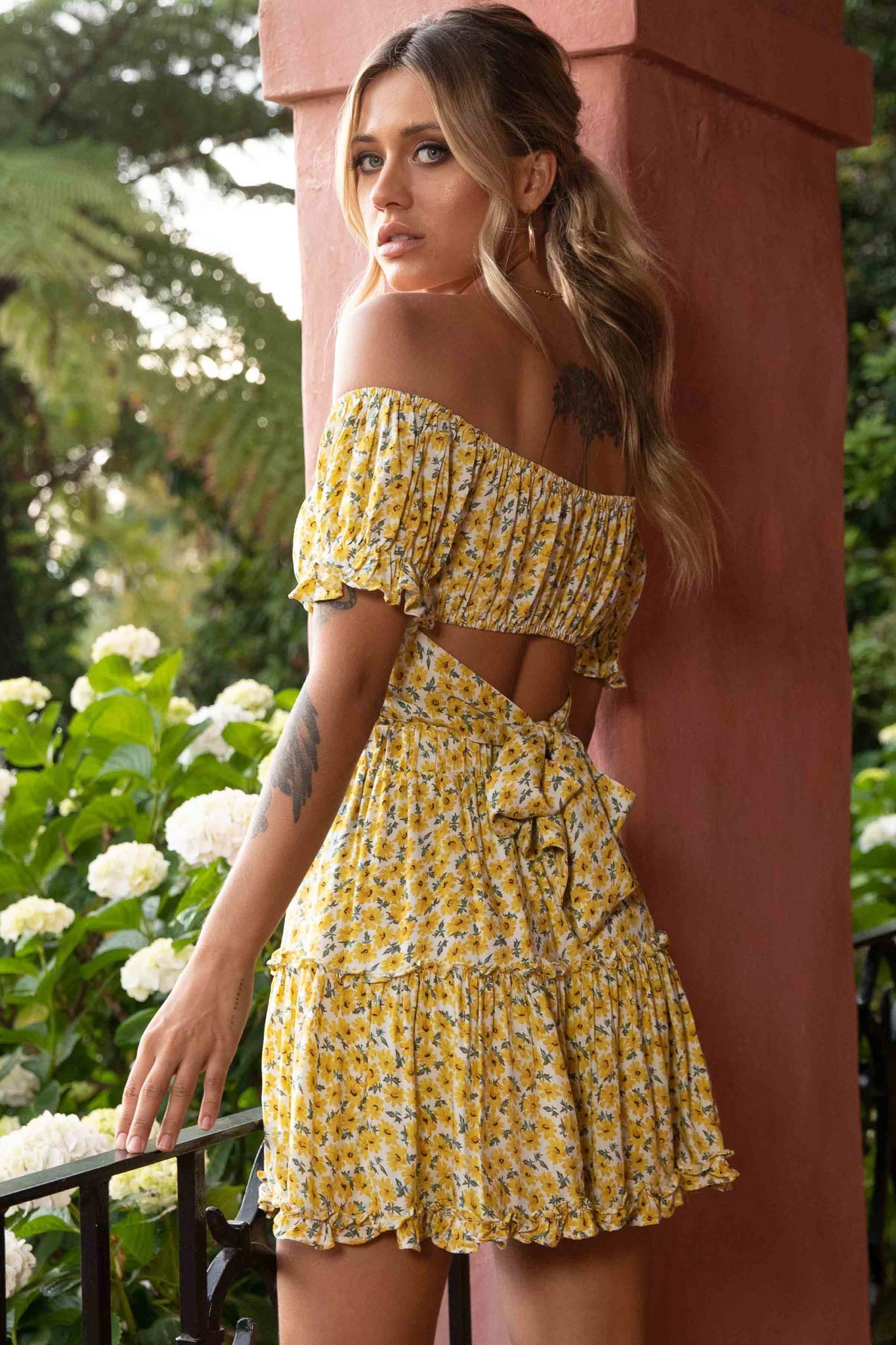Alexi Frill Trim Mini Skirt Sunflower Print Yellow by Selfie Leslie
