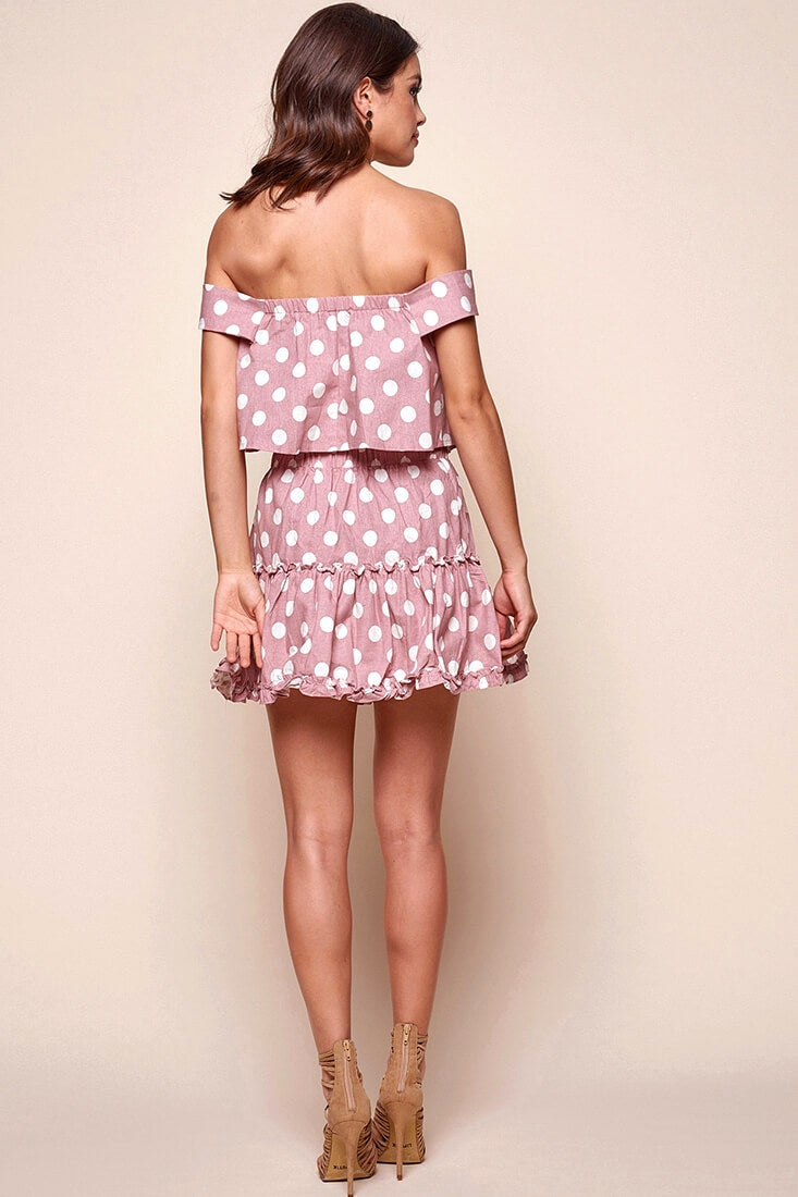 Alexi Polka Dot Off The Shoulder Top Blush Pink by Selfie Leslie