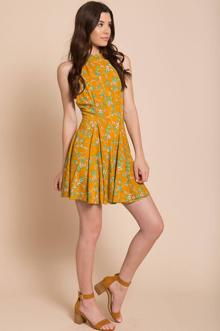 Janessa Floral Print Dress Mustard by Selfie Leslie