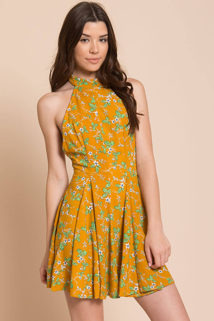 Janessa Floral Print Dress Mustard by Selfie Leslie
