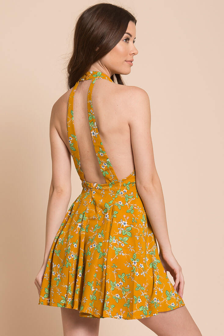 Janessa Floral Print Dress Mustard by Selfie Leslie