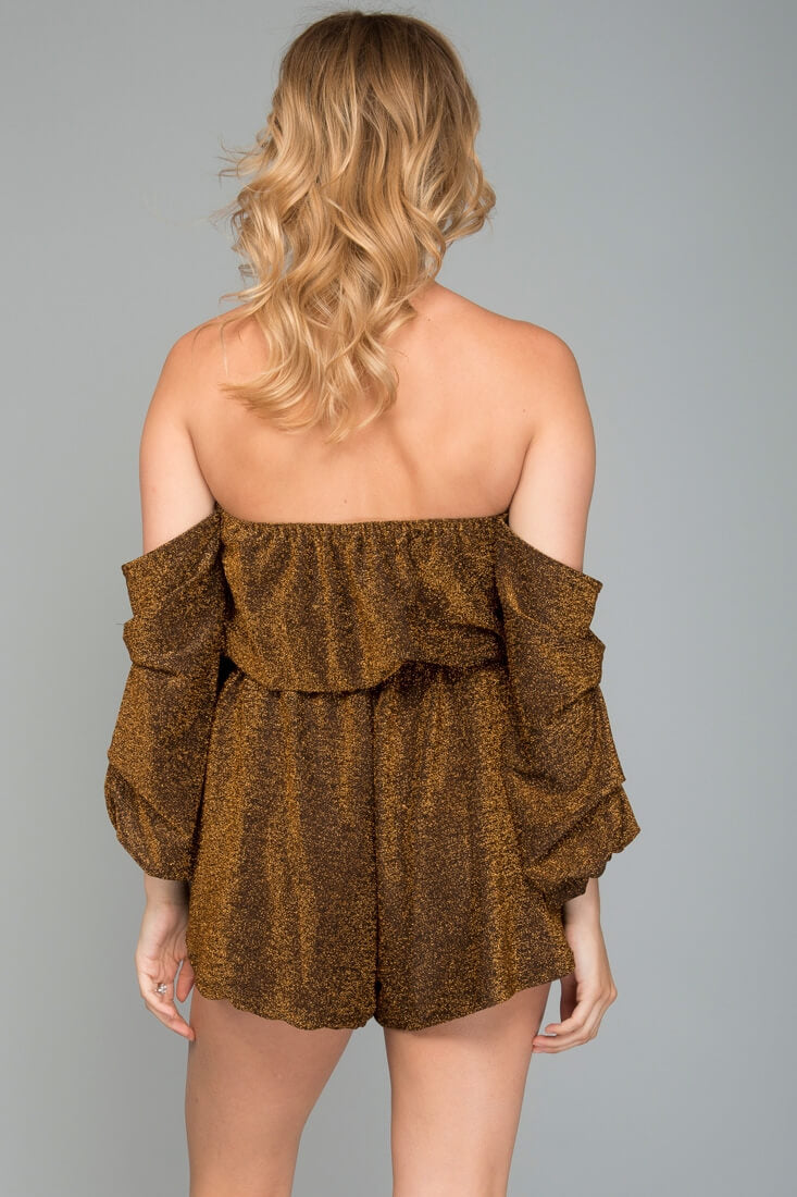 Addison Off The Shoulder Romper Rose Gold by Selfie Leslie