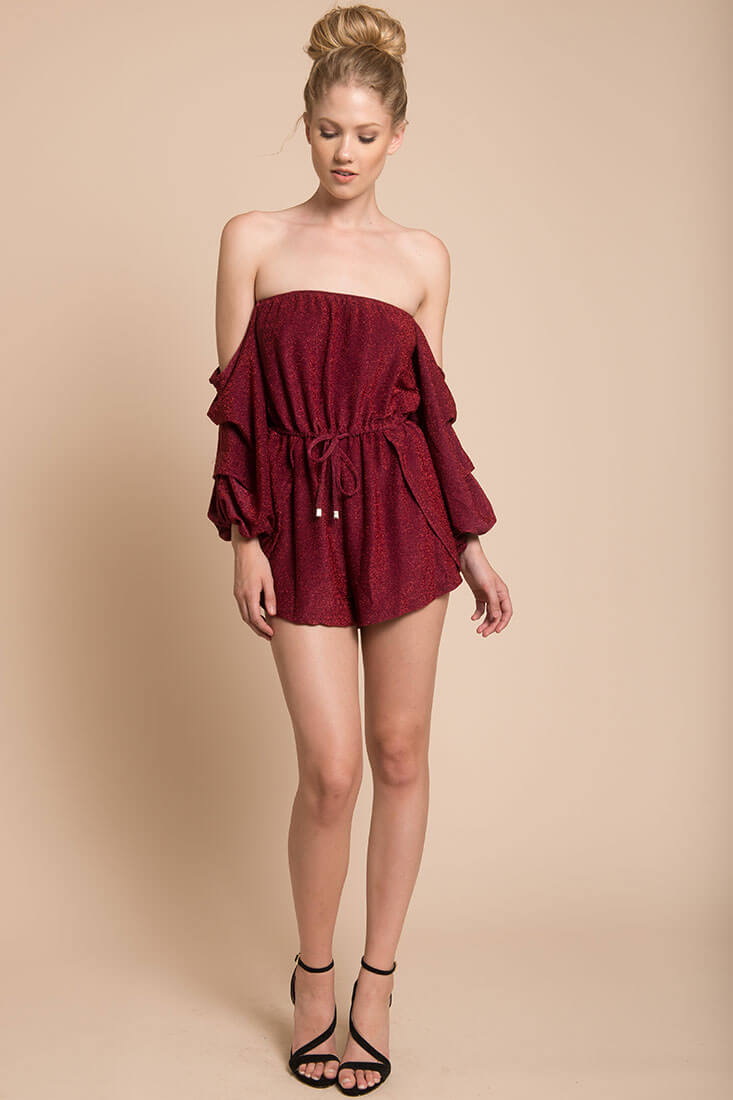 Addison Off The Shoulder Romper Wine by Selfie Leslie