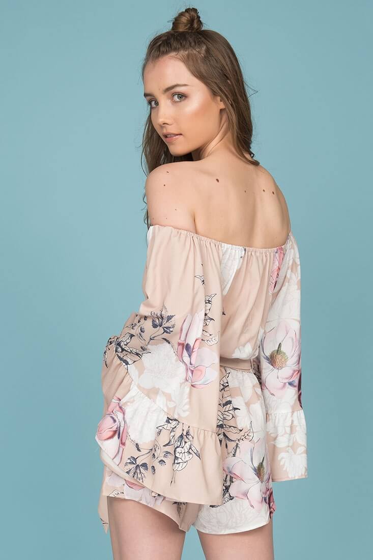 Mira Tube Top Floral Romper Mocha by Selfie Leslie