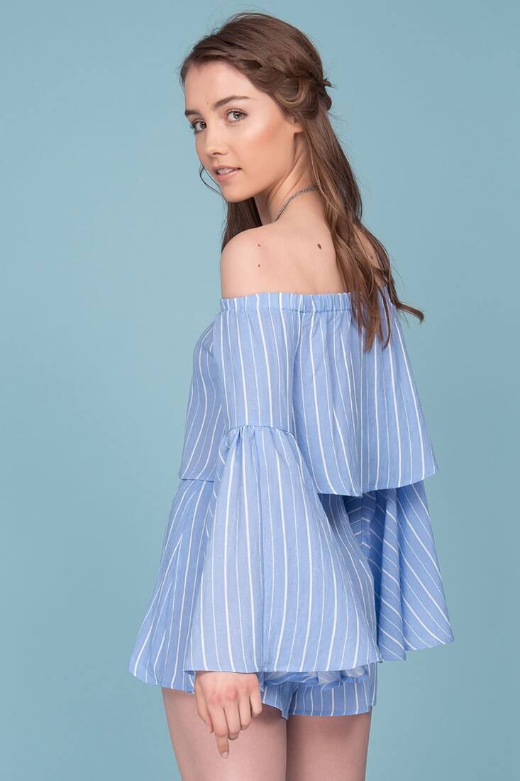 Blaine Tie Waist Pinstripe Shorts Blue by Selfie Leslie