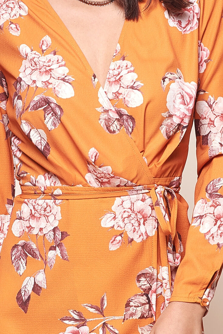 Aryanna Floral Darling Wrap Dress Tan by Selfie Leslie
