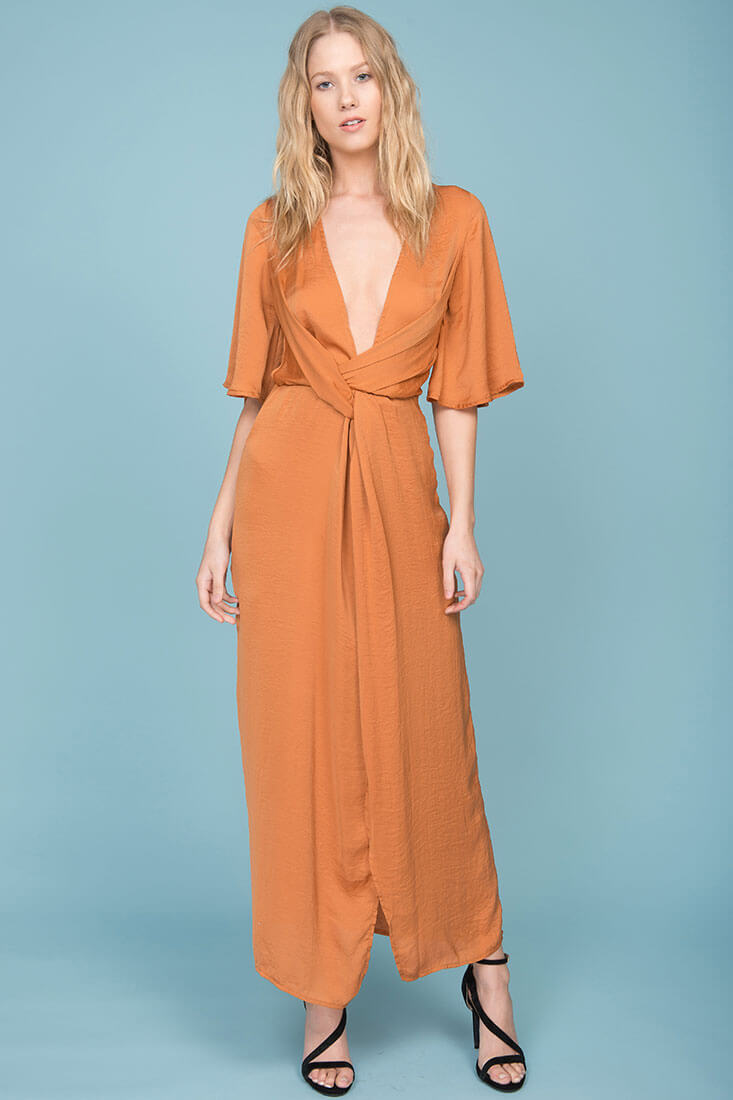 Cleo High Slit Maxi Dress Tan by Selfie Leslie