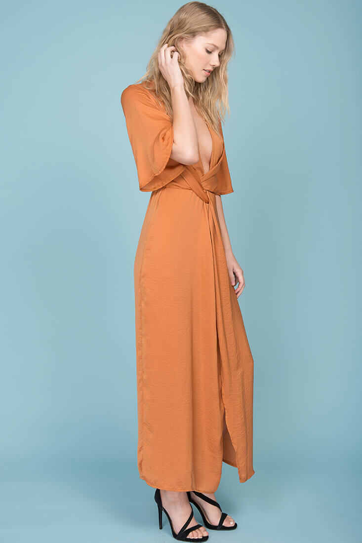 Cleo High Slit Maxi Dress Tan by Selfie Leslie