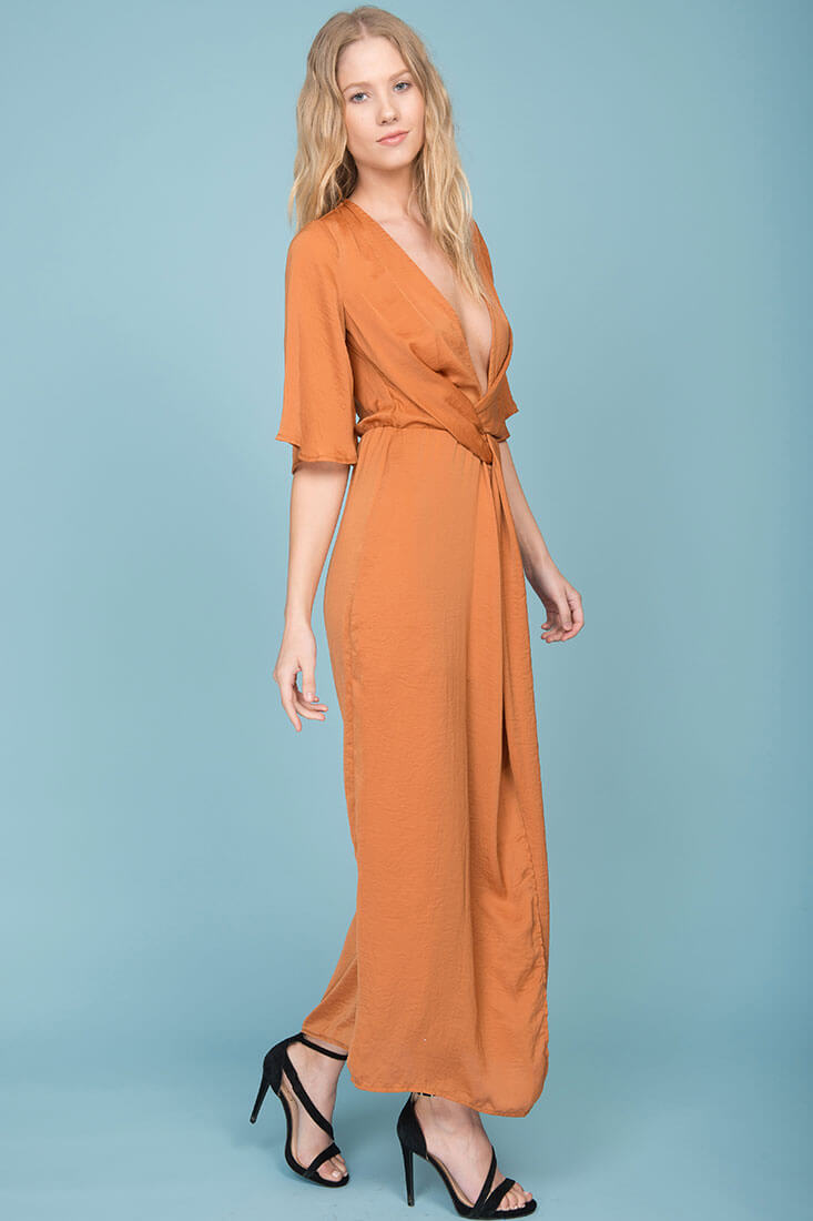 Cleo High Slit Maxi Dress Tan by Selfie Leslie