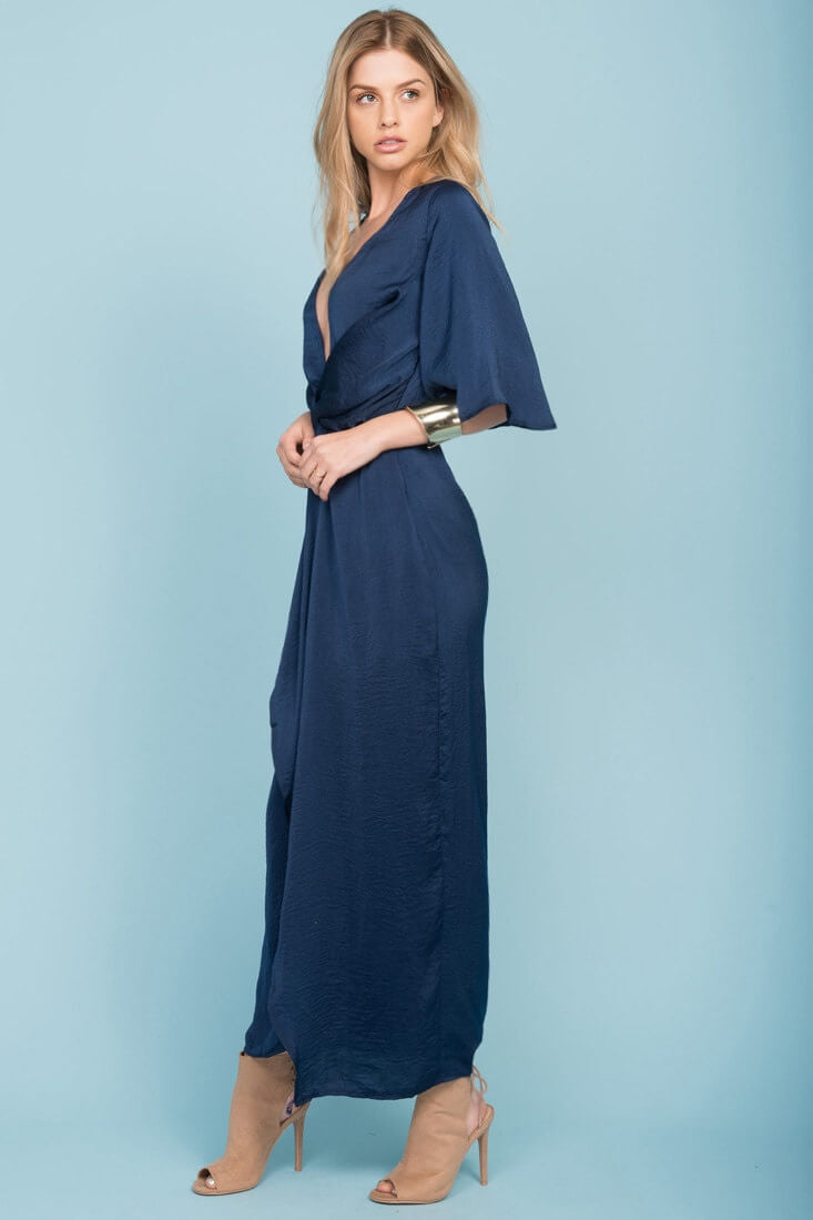 Cleo High Center Slit Dress Navy by Selfie Leslie