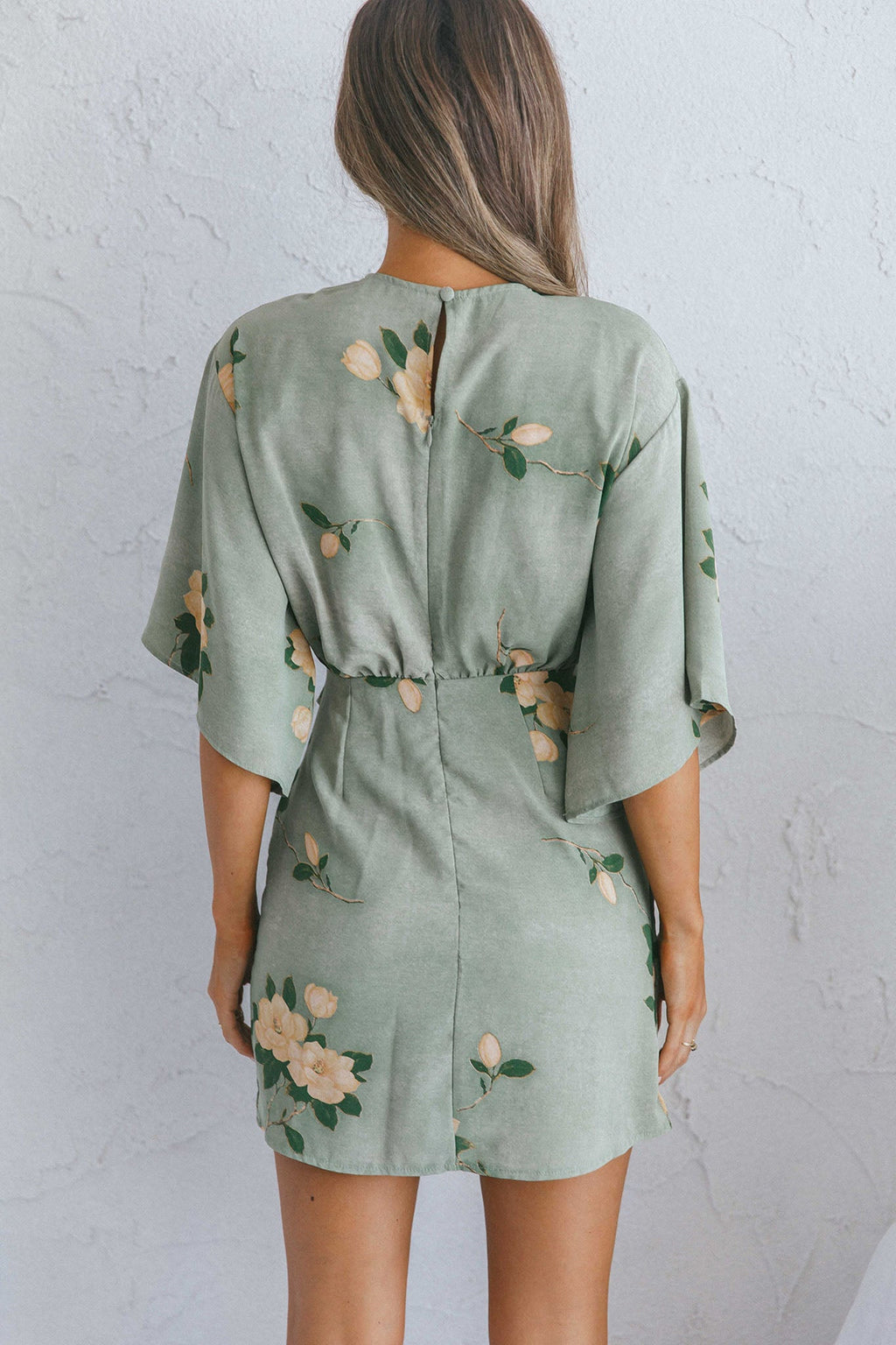 Rivera Deep-V Waist-Tie Top Rose Floral Print Sage by Selfie Leslie