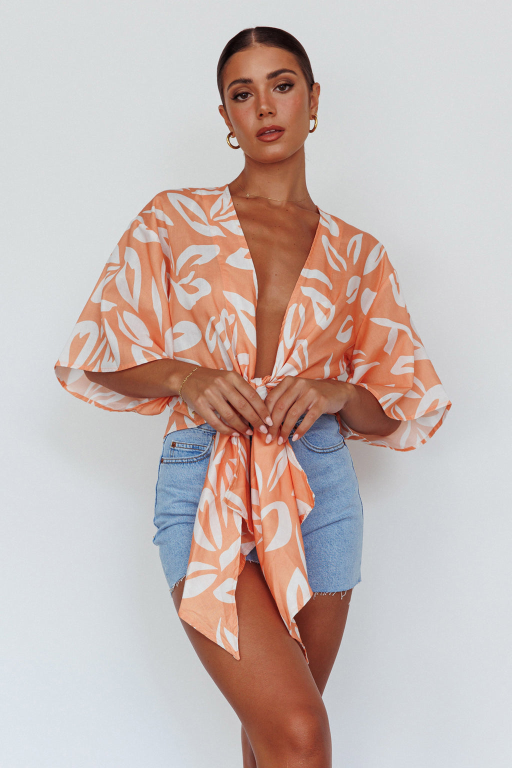 Rivera Deep-V Waist-Tie Top Leaves Mango by Selfie Leslie Australia