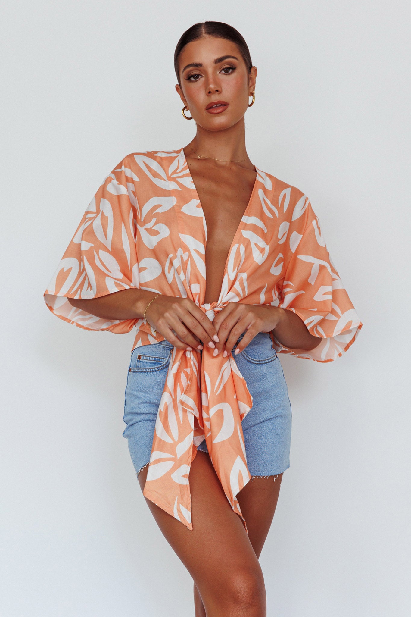 Rivera Deep-V Waist-Tie Top Leaves Mango by Selfie Leslie Australia