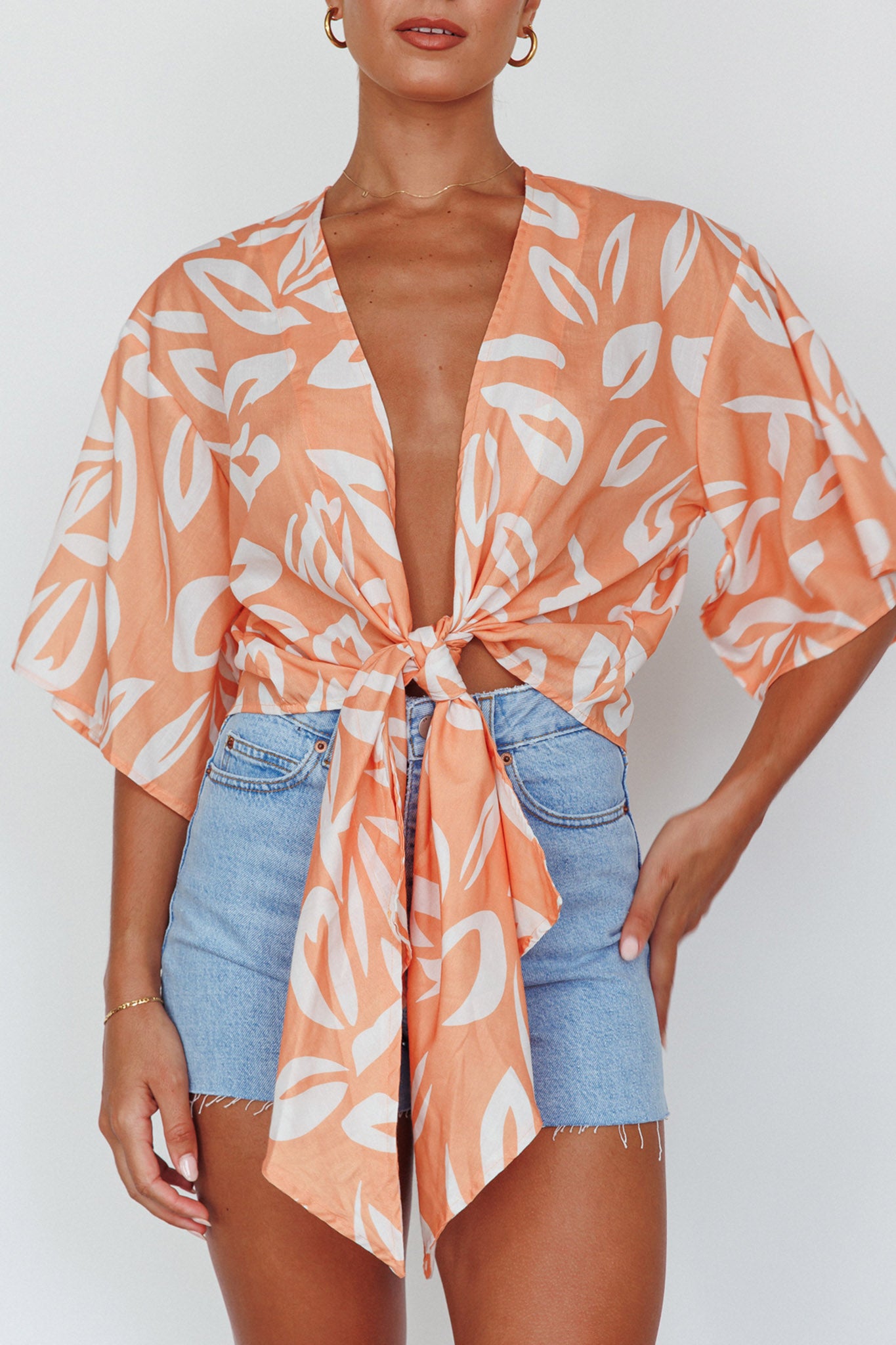 Rivera Deep-V Waist-Tie Top Leaves Mango by Selfie Leslie Australia