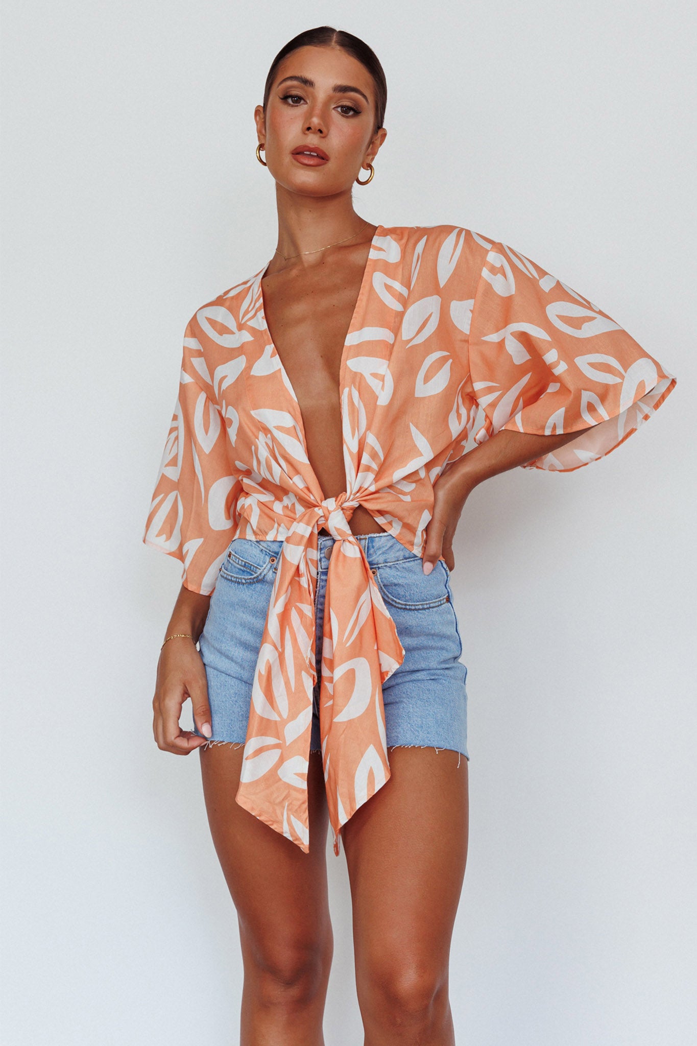 Rivera Deep-V Waist-Tie Top Leaves Mango by Selfie Leslie Australia