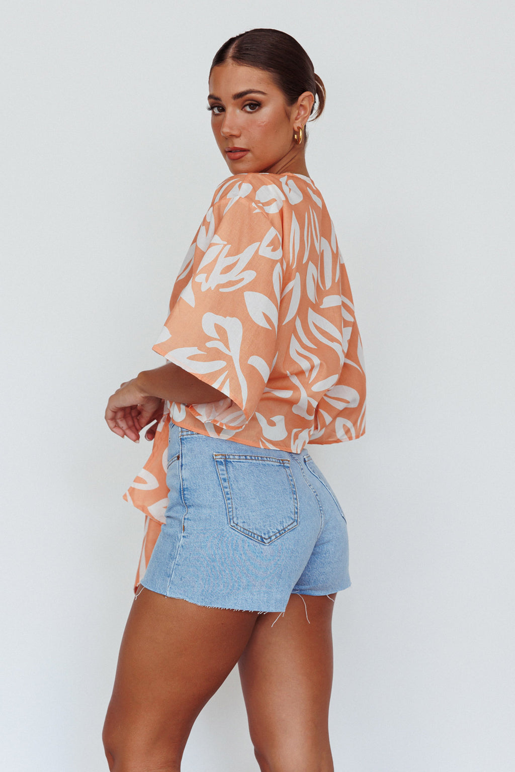 Rivera Deep-V Waist-Tie Top Leaves Mango by Selfie Leslie Australia