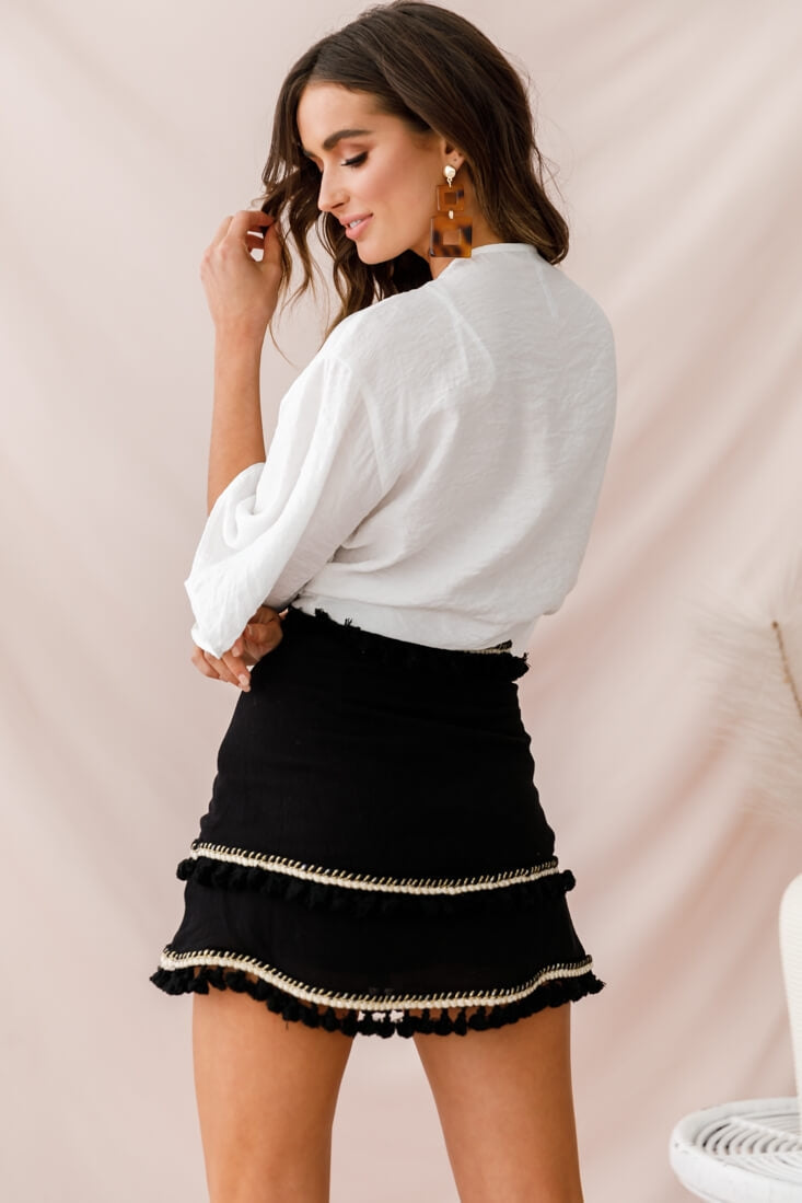 Fraser Tassel Trim Skirt Black by Selfie Leslie