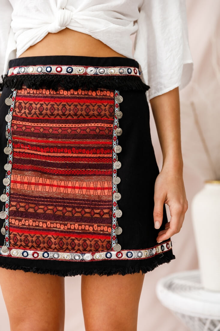 Inca Embellished Skirt Black by Selfie Leslie