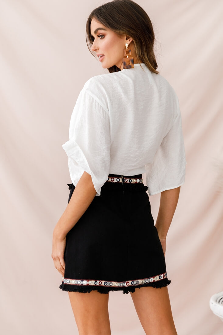 Rivera Deep V Waist Tie Top White by Selfie Leslie