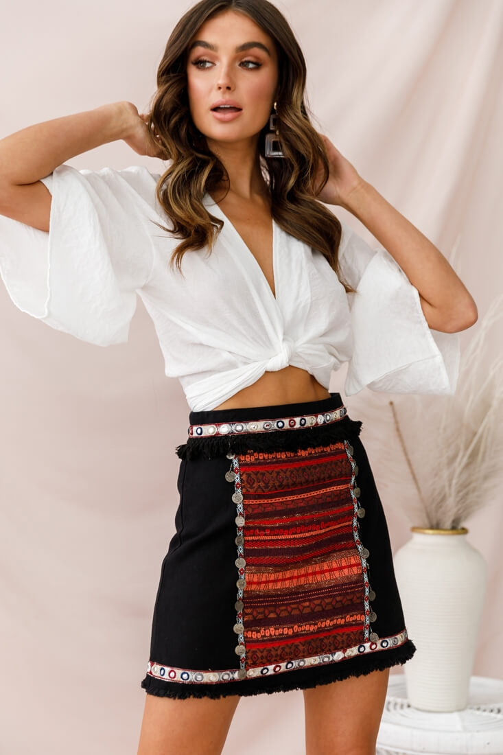 Rivera Deep V Waist Tie Top White by Selfie Leslie