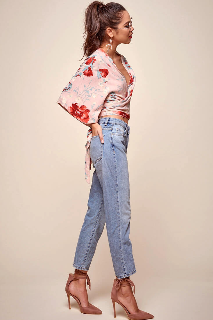 Rivera Waist Tie Floral Top Pink by Selfie Leslie