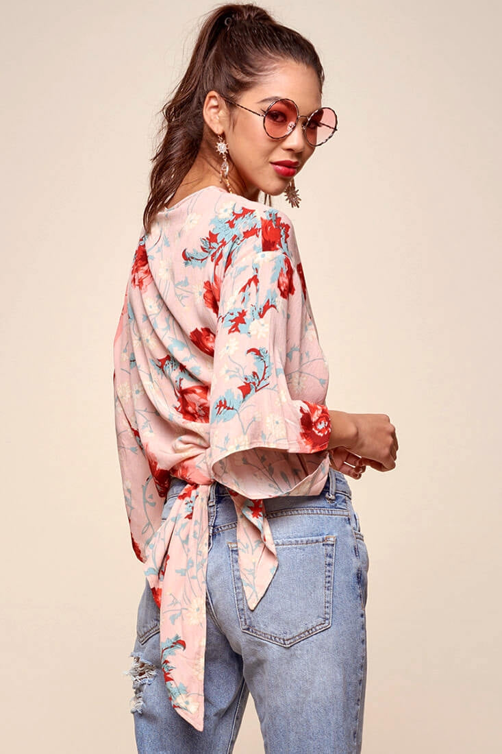 Rivera Waist Tie Floral Top Pink by Selfie Leslie