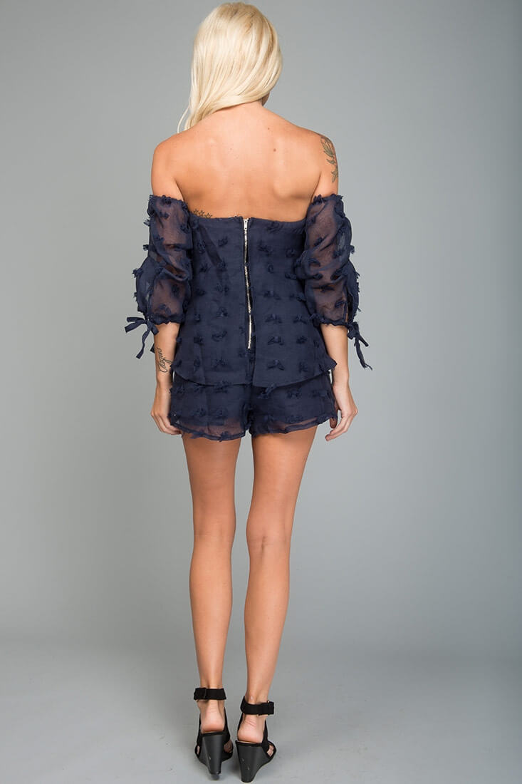 Stefani Heart Shaped Off the Shoulder Romper Navy by Selfie Leslie