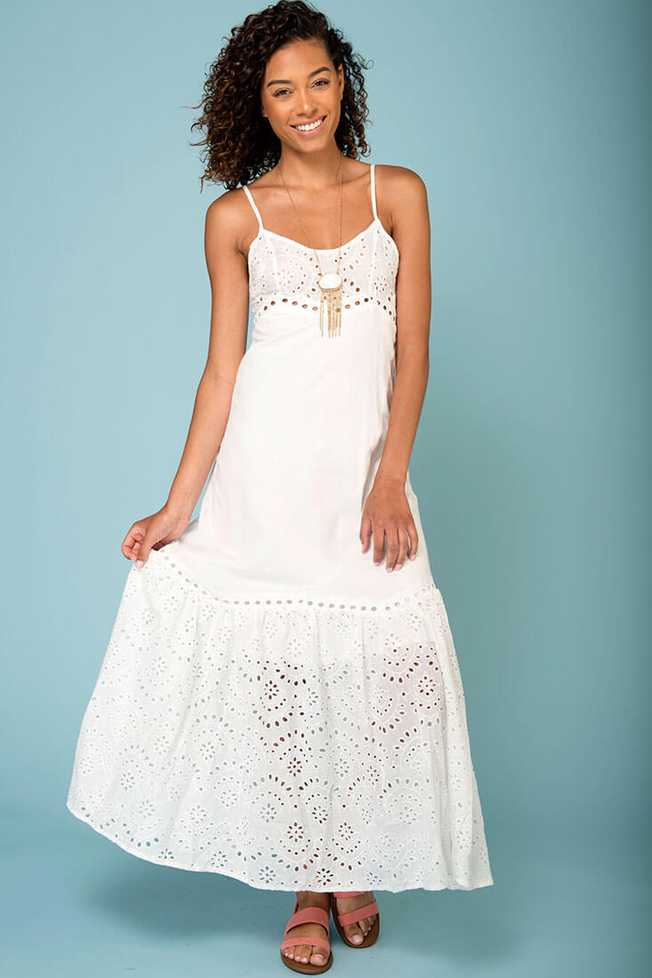 Angeline Thin Strap Maxi Dress White by Selfie Leslie