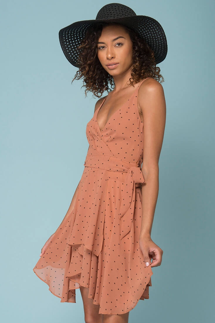 Miah Tied Waist Dress Tan by Selfie Leslie