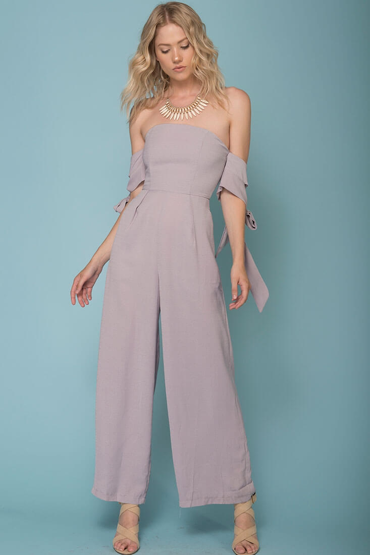 Kyndall Off The Shoulder Tube Top Jumpsuit Grey by Selfie Leslie