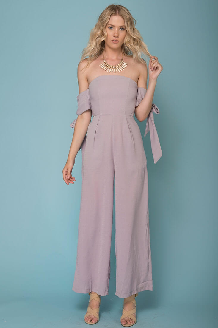 Kyndall Off The Shoulder Tube Top Jumpsuit Grey by Selfie Leslie