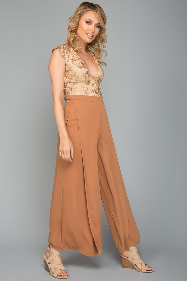 Ayelle Wide Leg Dress Pant Camel by Selfie Leslie
