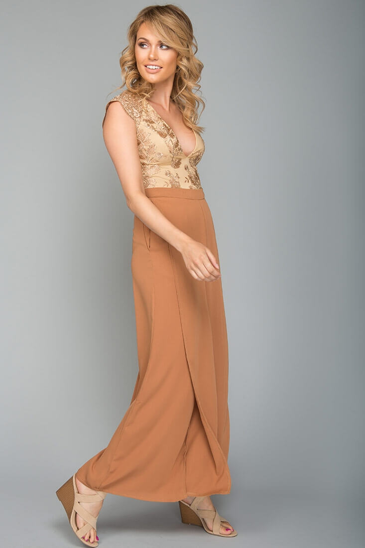 Ayelle Wide Leg Dress Pant Camel by Selfie Leslie