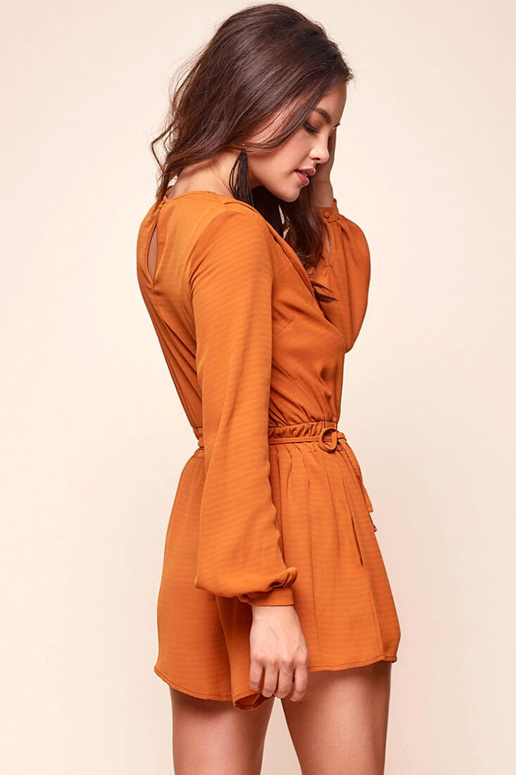 Bailey Vintage V Neck Romper Orange by Selfie Leslie