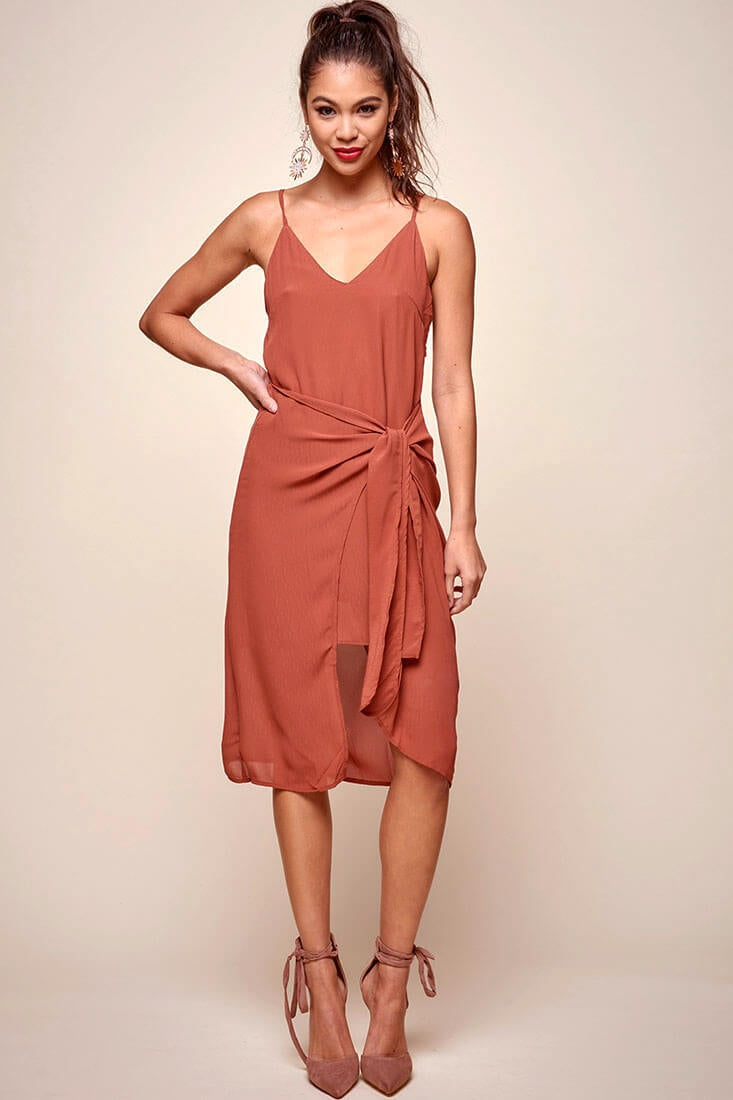 Allyson Waist Tie Slip Dress Rust by Selfie Leslie