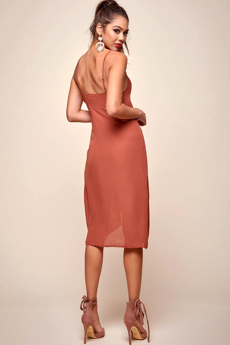 Allyson Waist Tie Slip Dress Rust by Selfie Leslie