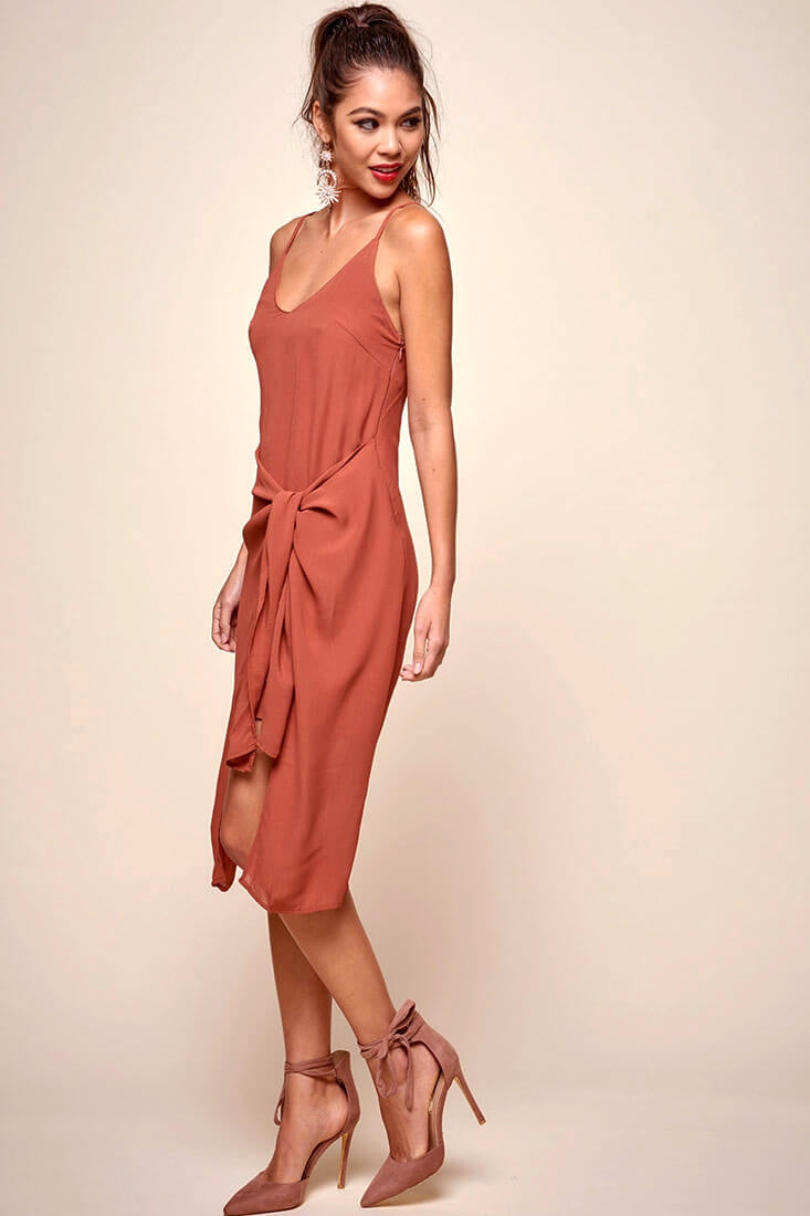 Allyson Waist Tie Slip Dress Rust by Selfie Leslie
