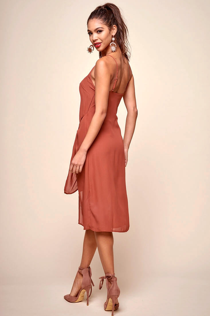 Allyson Waist Tie Slip Dress Rust by Selfie Leslie