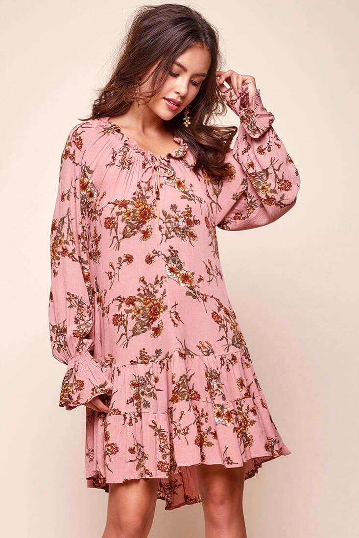 Joyce Floral Hippie Loose Fit Dress Rose by Selfie Leslie