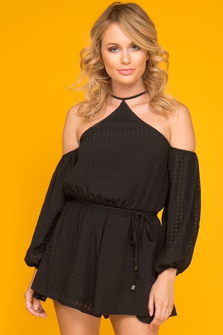 Emma Dressy Halter Top Romper Black by Selfie Leslie