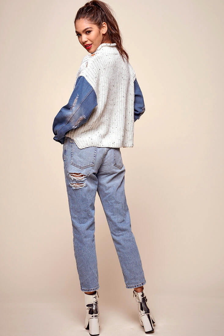 Dawn Denim Sleeved Knit Sweater Marble Blue by Selfie Leslie