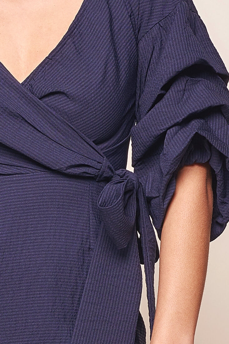 Danielle Ruched Sleeve Wrap Dress Navy by Selfie Leslie